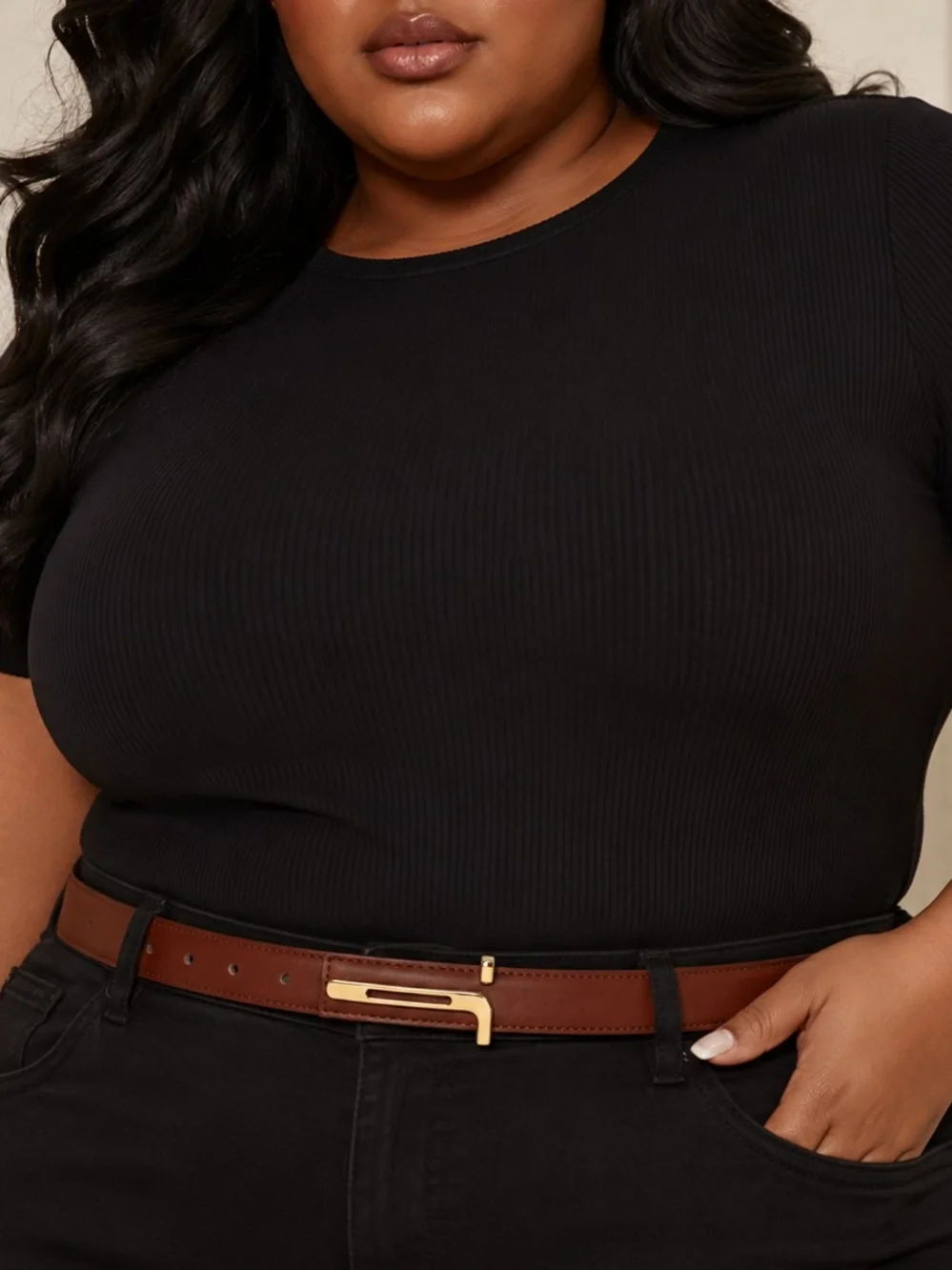 Dark Brown Leather Belt with Gold T-Bar Buckle
